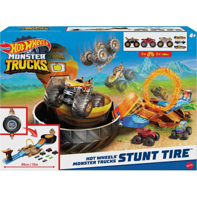 Трек Хот Вілс Мега Шина трамплін 6 машинок Hot Wheels Monster Trucks Stunt Tire Playset HHY74