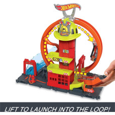 Ігровий набір Хот Вілс Супер петля з пожежною станцією Hot Wheels Toy Car Track Set City Super Loop Fire Station