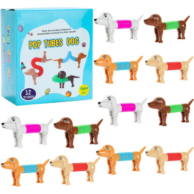 Ігровий набір сенсорних грушок Поп-трубки з тваринами Sensory Fidget pop Tubes 12 Pack Dog