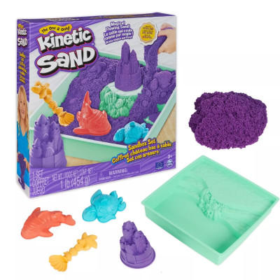 Кинетический песок фиолетовый с лотком 454 г  Kinetic Sand Sandbox Set 1lb Purple Play Sand 