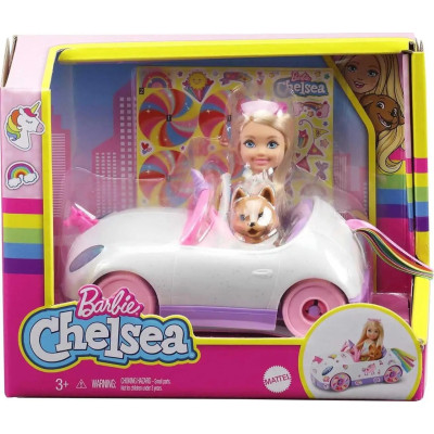 Ігровий набір лялька барбі Челсі та кабріолет Barbie Chelsea Doll Toy Car with Unicorn Theme