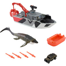 Спасательная лодка с Динозавром Мозозавром Mattel Matchbox Jurassic World  Dino Boat with Mosasaurus JGG61