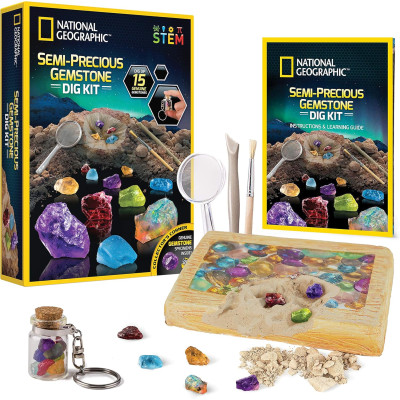 Набір для розкопок напівдорогоцінного каміння National Geographic Semi Precious Gemstone Dig Kit for Kids 15 Real Gems