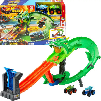 Ігровий набір Акули проти монстрів вантажівок Hot Wheels Monster Trucks Sharks vs Dinos Dragon Destruction