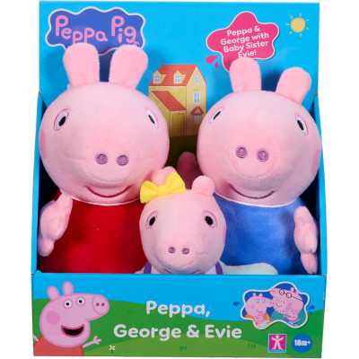 М'які плюшеві іграшки Свинка Пеппа Джордж та Еві Peppa Pig Peppa George and Evie 3 Pack